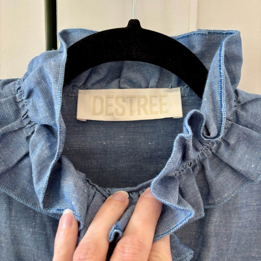 Destree Blue Ruffle Cotton Linen Top - Picture 4 of 6